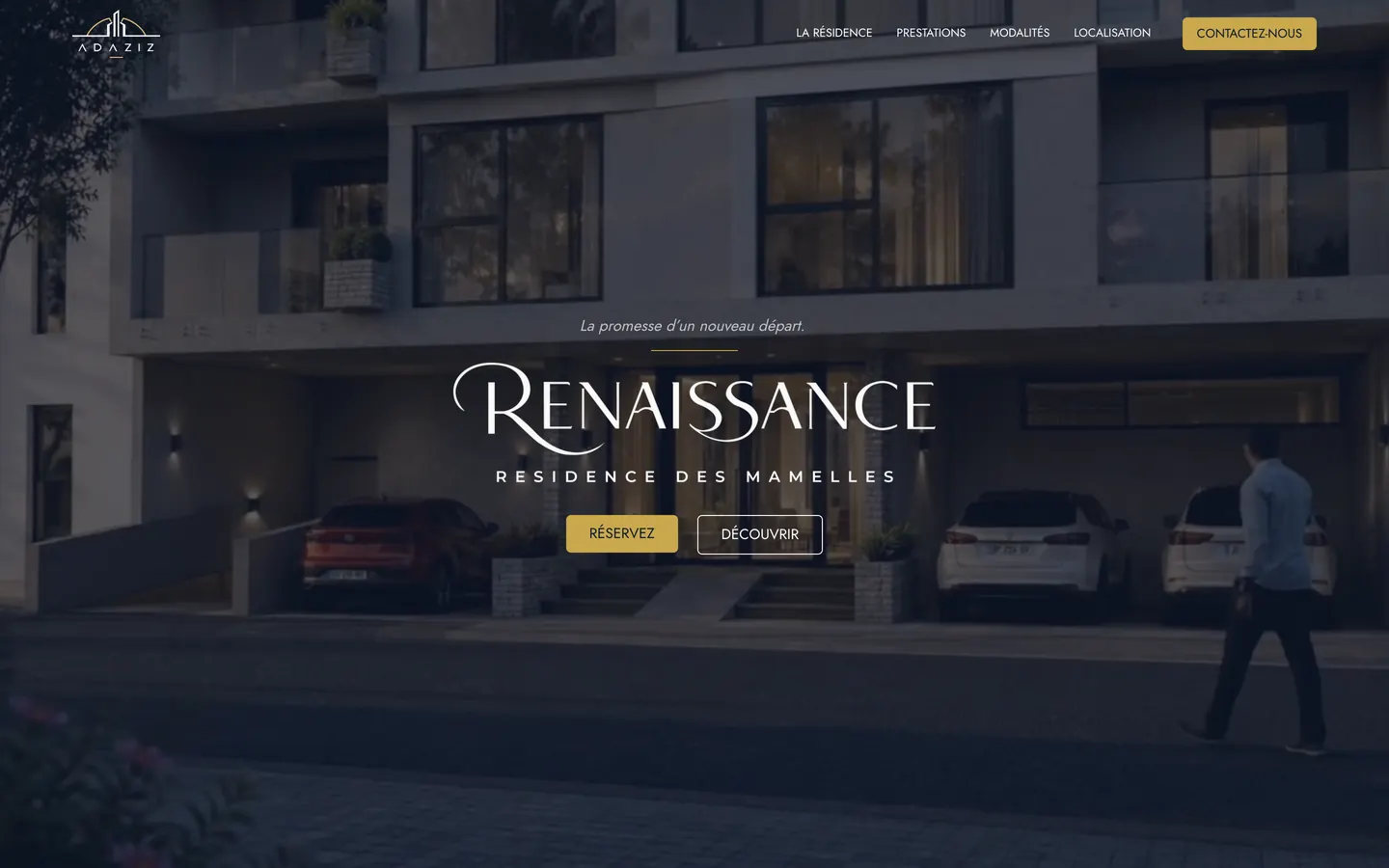 Page d'accueil du site Adaziz, présentation de la résidence Renaissance